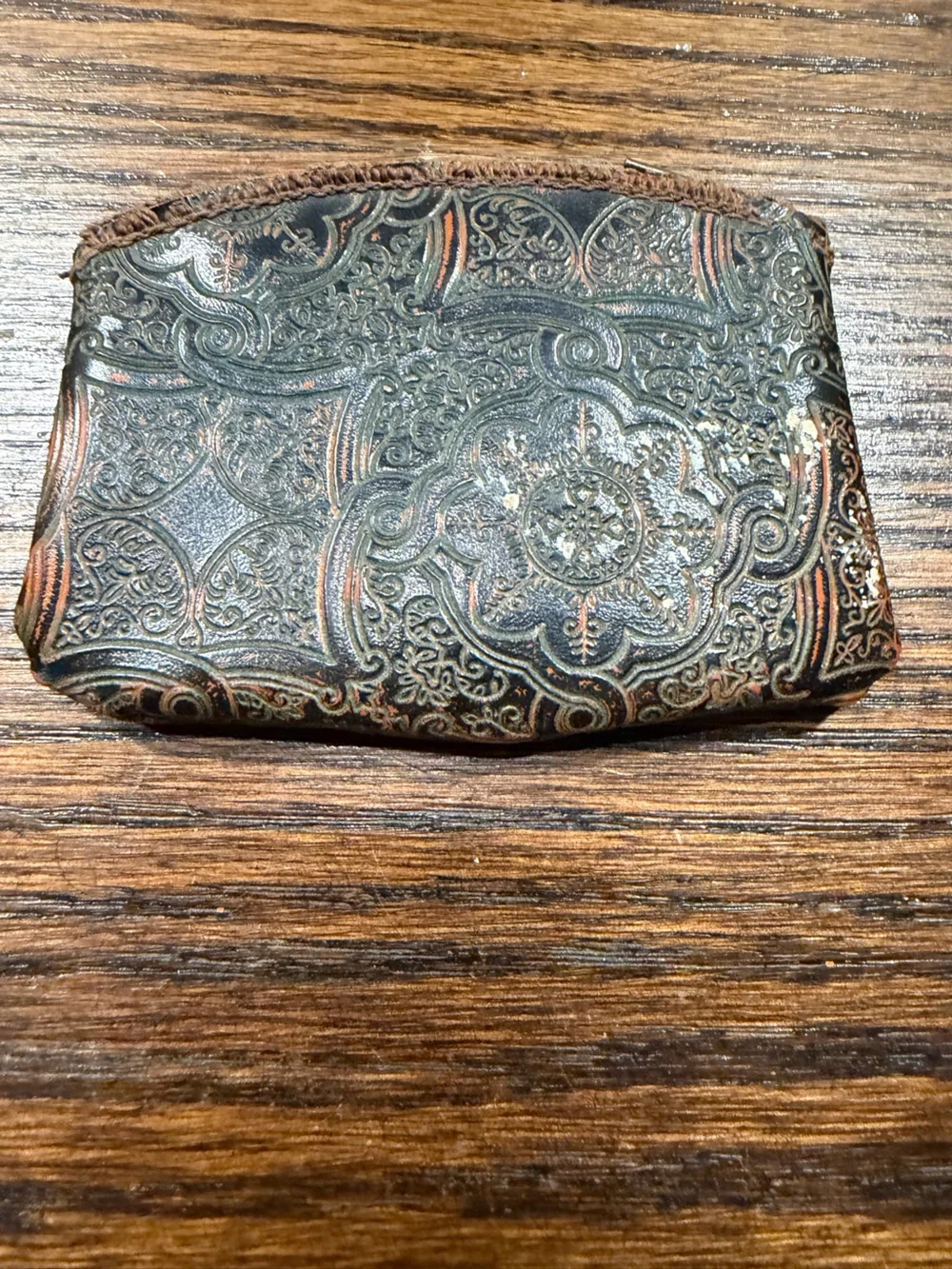 Vintage Leather Coin Purse - Decorative Embossed Accent